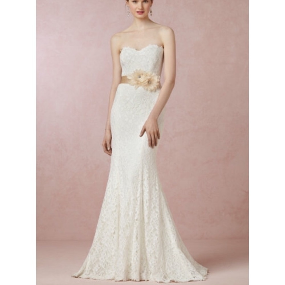 Ivory Strapless Dress with Floral Lace- Bhldn